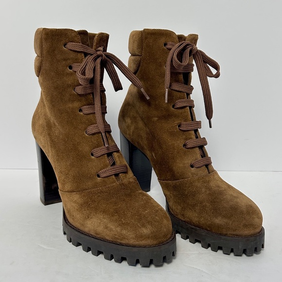 Stuart Weitzman Cyler Boot Suede Shoe Poetcore Dark Academia Combat Brown Size 7 - Picture 2 of 14